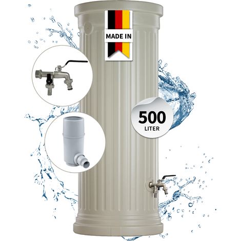 GARANTIA Säulentank Komplett-Set 500 Liter sandbeige inkl. Chrom-Doppelauslaufhahn und Fallrohranschluss (1/5)