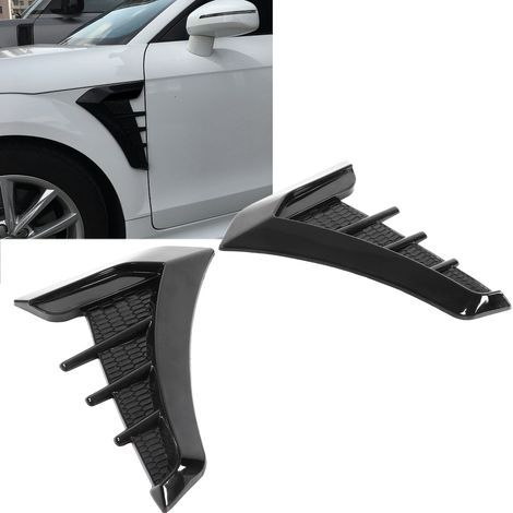 Set di 2 adesivi decorativi neri lucidi per prese d'aria laterali, stile branchie di squalo universali per auto. (1/5)