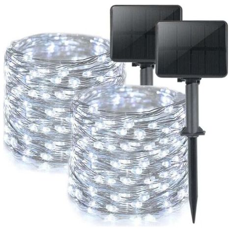 BUNTHAUS 2er-Set Solar-Lichterketten für den Außenbereich, insgesamt 16 m, 160 LEDs, wasserdicht, 8 Modi, Dekoration für Garten, Terrasse, Hof, Weihnachten, Hochzeiten, Partys, glänzend weiß