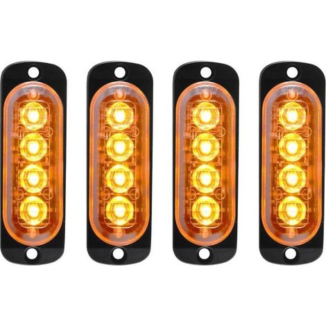 4pcs 12-24V IPX-4 Ultra Mince Voyant Barre D'alarme Stroboscopique d'urgence Lampe- 4 LEDS Bande lumineuse pour Van Camion Tractopelle Chariot à Fourche Tracteur- (1/5)