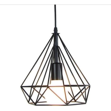 Lustre Suspension Diamant E27 Noir Métal Lampe Pendentif 25cm (1/4)