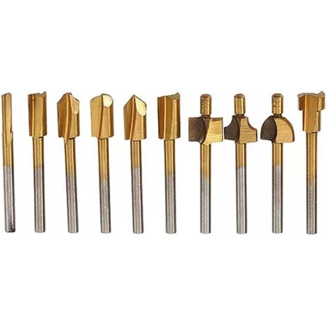 Jeu de 10 fraises miniatures HSS titane, Ø3 mm et Ø⅛ pouce, pour bois, accessoires multifonctions compatibles DREMEL. (1/4)