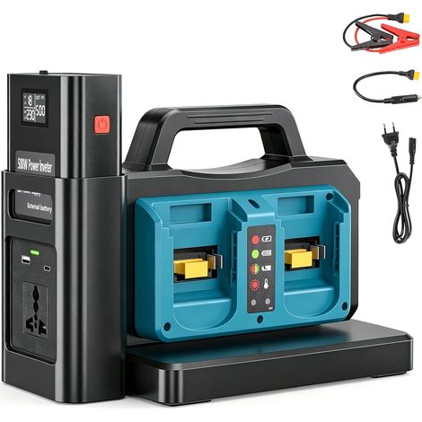 Onduleur sinusoïdal 500W Compatible avec 20 V Batterie 4 Ports, 2 Ports USB et Prises Européennes, Convertisseur d'alimentation Extérieur, pour Camping et urgences(Pas de Batterie) (1/5)