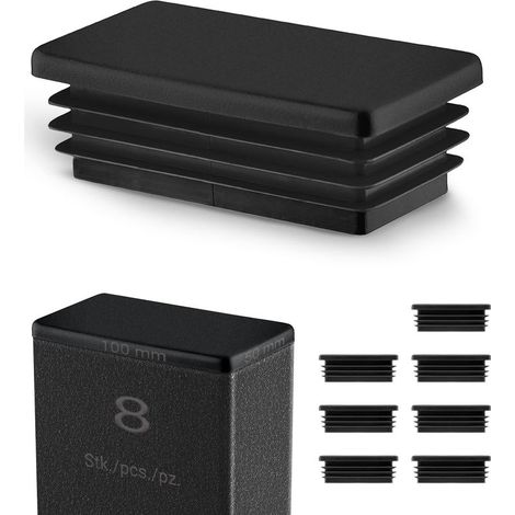 Bouchon pour Tube Rectangulaire 100x50 mm Noir,Embout Intérieur en Plastique,Pieds de Meuble, Structures Métalliques, Capuchon d’Obturation,Lot de 8