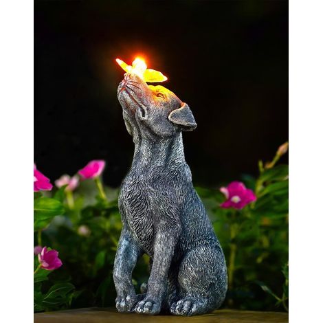 Figurines de chien avec papillon Décoration solaire extérieure : chiens drôles Décoration de jardin cadeau pour femmes et hommes, notamment maman, anniversaire étanche (1/5)