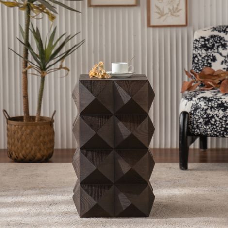 Table d’appoint rétro 60 cm avec relief 3D, bois et MDF, marron, sans montage DESVIAE (1/5)