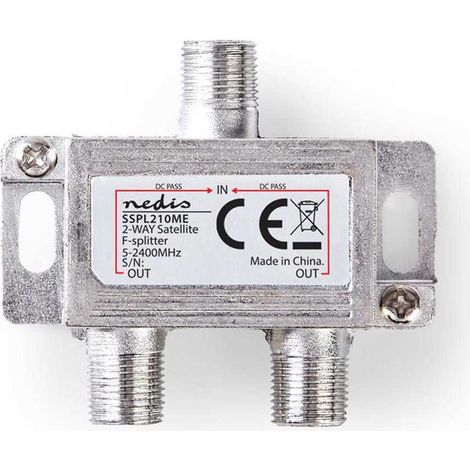 Divisor de satelite 5 2400mhz 65db numero de entradas 1 numero de salidas 2 impedancia 75 ohmios cinc plata