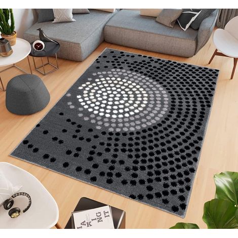 Tappeto Salotto Moderno A Pois 120x180 Cm Arredo Sala Camera Letto Scendiletto Pelo Corto - Grigio