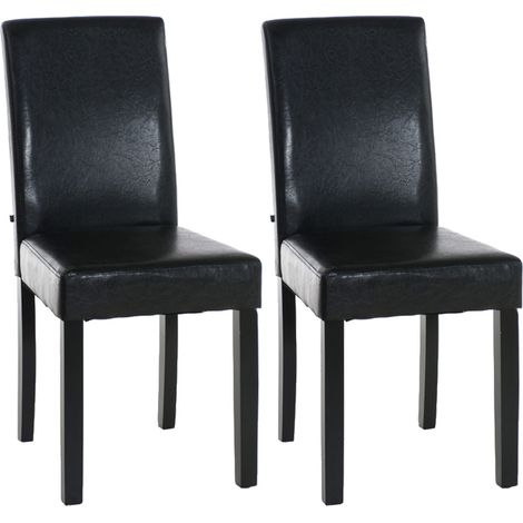 Set di 2 sedie da pranzo dal design moderno in PVC marrone e gambe in legno nero 100001551