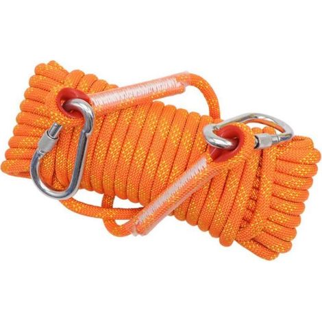 Corde d'escalade 10m – Polyester haute résistance – Mousquetons verrouillables – Force de traction 800-1200kg – Alpinisme, sauvetage ORANGE (1/5)