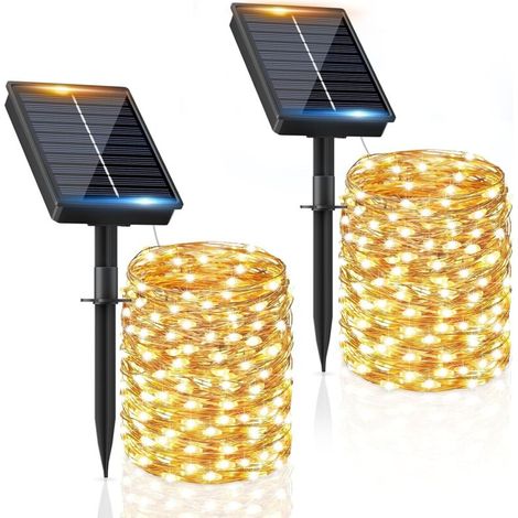 [NEVER USED] Outdoor solar string lights, 2 x 20 m, 200 LEDs, waterproof, warm white light, 8 lighting modes