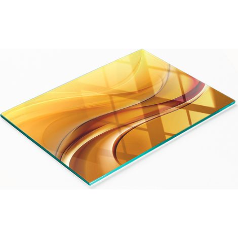 Tabla de servir de cocina de vidrio templado con fondo gráfico de ondas, 80x52 cm. (1/5)