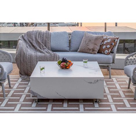 BIANCO Table basse en porcelaine marbre moyen en béton luxe finition brillante 101.6 x 101.6 x 35.6 cm (1/5)