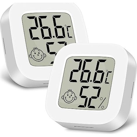 Thermomètre Hygromètre Intérieur - 2 pièces Mini LCD - Température Humidité - Chambre Enfant Maison Bureau - Blanc (1/5)