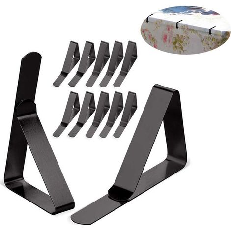 Pinzas para manteles, resistentes a la corrosión, antideslizantes, 12 unidades, acero inoxidable, negro, aptas para mesas de hasta 4,5 cm grosor (1/5)