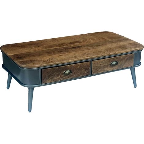 PALISSO - Table Basse 2 Tiroirs Bois et Acier Patiné (1/3)