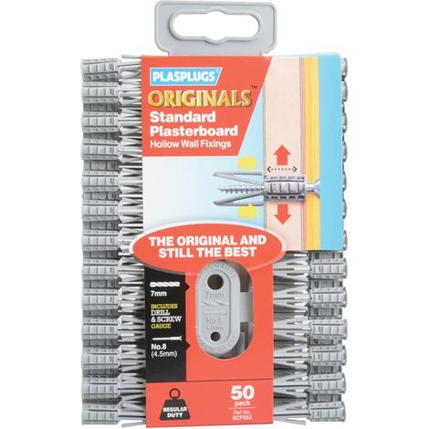 Plasplugs x50 7mm ORIGINALS Plasterboard Fixings Dry Wall Plugs SCF552CC