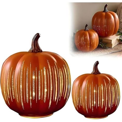 BelleRise - Ensemble de 2 citrouilles « Nuit étoilée » en verre, lumineuses en résine avec éclairage LED, chambre, bain, couloir (1/5)