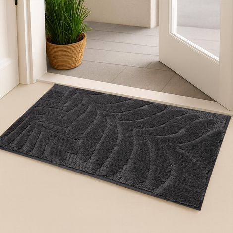 Tapis antidérapant microfibre douce, lavable, attrape-poussière pour cuisine, salle de bain, entrée, adapté animaux (40x60cm, Gris, motif) (1/5)