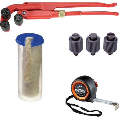 ROTHENBERGER Dispositivo de rugosidad de rosca 3/8-2" + DISPENSADOR DE CÁÑAMO con ROLLO 40G/40M + 3x rollos de rugosidad de repuesto + cinta métrica - 56500-70623-56501-Set (1/5)