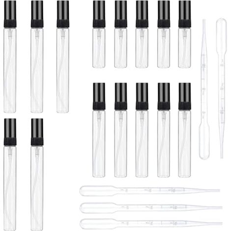 [NIE BENUTZT]21er-Pack tragbare Taschensprühflasche, Mini-Parfümzerstäuber, Mini-Glassprühflasche, für Parfüms und ätherische Öle, Kosmetik (3 ml, 5 ml, 10 ml) Schwarz mit 6 Pipetten (1/5)