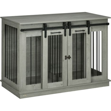 Gabbie per cani, cucce per animali domestici, cucce a due stanze (adatte a cani di taglia media), trasportini per cani a doppia porta, cucce, grigie, 120 x 60 x 88,5 cm, spedizione in loco. (1/5)