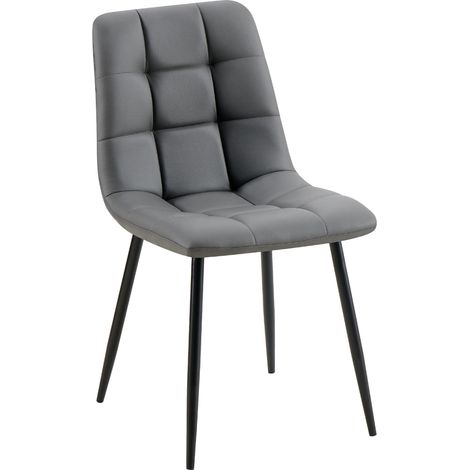 Chaise de salle à manger x1 avec coutures décoratives carrées en similicuir gris foncé cadre métal 100007346 (1/5)