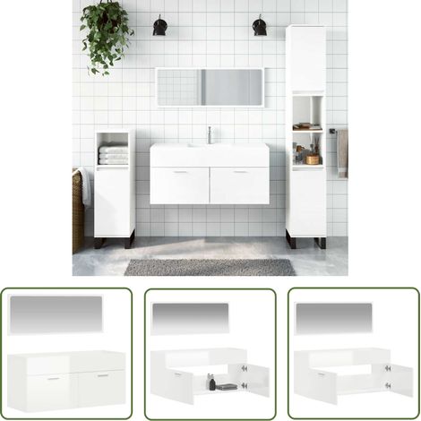 Armoire de salle de bain Meuble de salle de bain Meuble de rangement avec miroir blanc brillant bois d'ingénierie 70744 (1/5)