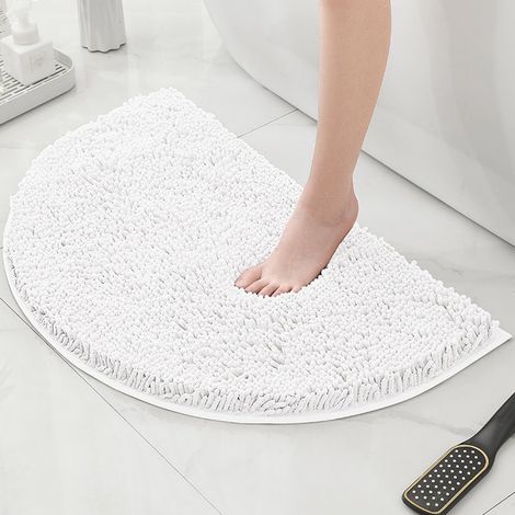 Tapis de bain semi-circulaire, tapis de salle de bain, tapis de bain semi-circulaires en chenille, tapis de sol absorbants pour enfants, tapis de bain et de douche lavables, blanc, 40 x 60 cm (1/4)