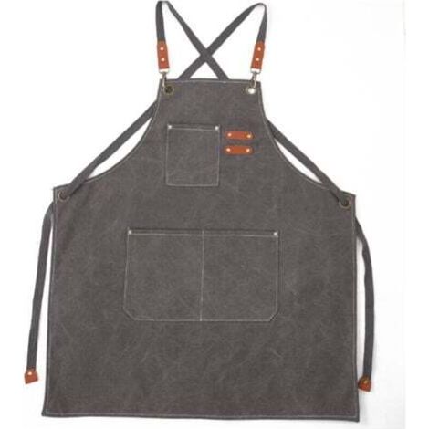 (Grigio) Grembiule da cucina da uomo, in tela con 3 tasche, impermeabile e regolabile, ideale per barbecue, ristorante, giardino, falegnameria, 78 x 68 cm