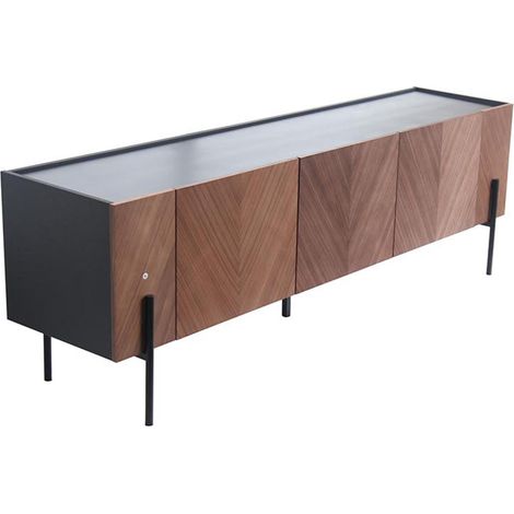 Concept-Usine – Meuble TV vintage en bois noyer – 3 placards de rangement – Pieds en métal – Dimensions 180x41,2x59,8 cm (1/5)