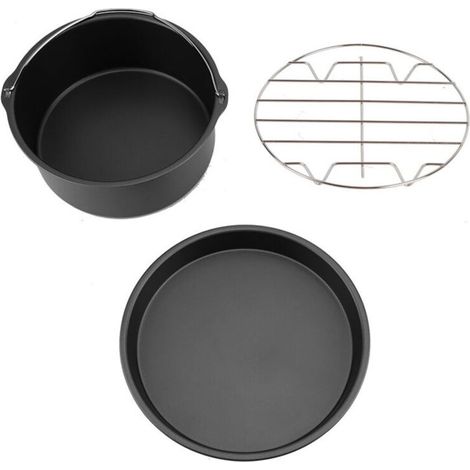 Ensemble d'accessoires pour friteuse à Air multifonction 8 pouces 3 en 1, étagère à pain, baril à gâteaux, poêle à Pizza (noir)