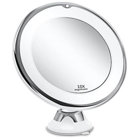Miroir Grossissant 10x Lumineux LED avec Forte Ventouse, Batterie - Miroir Maquillage avec Lumière Natur Dimmable pour Les Salles de Bain(Blanc) (1/5)