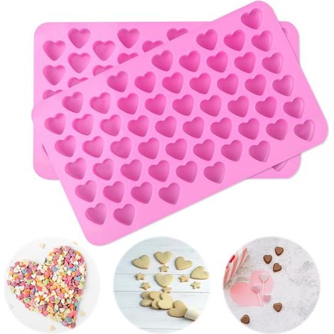 2 stampi in silicone a forma di cuore per alimenti - cubetti di ghiaccio, cioccolato, caramelle, torta - stampi fai da te per dolci a tema amore, rosa (1/5)
