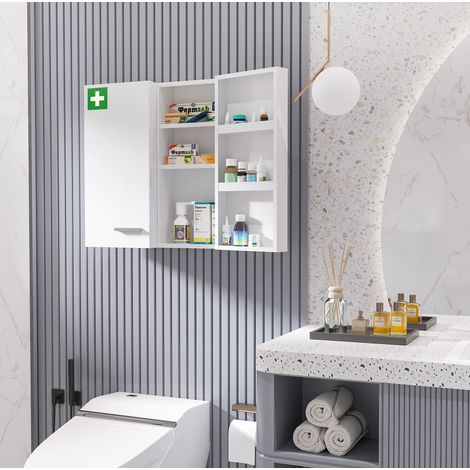 Armoire à pharmacie murale à 2 portes, 6 étagères, en acier blanc 55 x 18 x 60 cm (1/5)