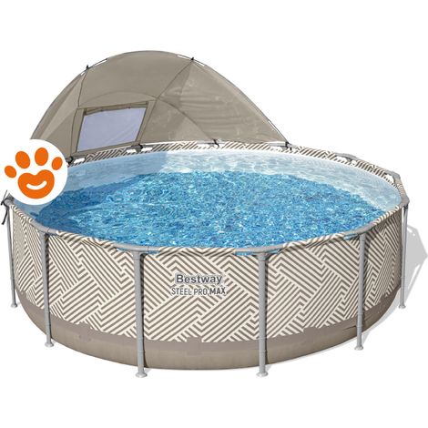 Kit Piscina Fuori Terra Tubolare BESTWAY Steel Pro Max™ 396 x 107 cm - Rotonda (Con filtro a cartuccia, tettuccio, copertura, scala)