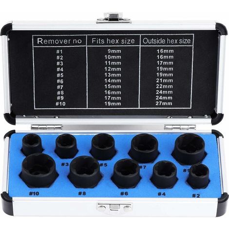 Serbia – Jeux de douilles extracteur d'écrous 10 pièces – Douilles pour boulons endommagés 9-19mm – Retrait facile des écrous et boulons cassés - 10Pcs