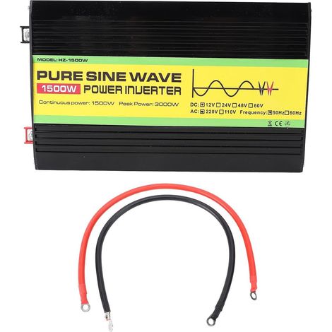 Onduleur à Onde Sinusoïdale Pure 1500 W, Puissance de Crête de 3000 W avec écran LCD, 2 Ports USB, Protections Multiples, Indicateurs LED Vert Rouge, pour énergie Solaire (1/5)