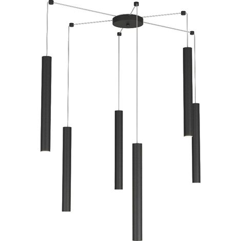 Sospensione Moderna Round Tube Metallo Nero 6 Luci Gu10 (1/4)