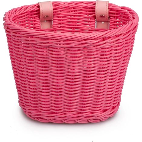 (Rose) Panier de vélo enfant tissé à la main avec sonnette et autocollants (1/5)
