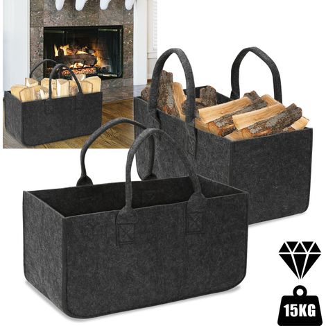 SWANEW Set di 2 sacchetti in feltro Cestino per legna da ardere Borsa per la spesa in feltro Porta giornali Cesto per tronchi grande Drak Grey 50x25x25cm (1/5)