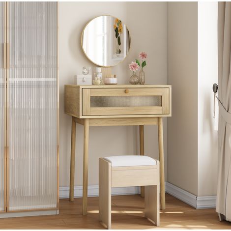 Bureau coiffeuse avec miroir, tiroirs, chêne HAVRYA (1/5)