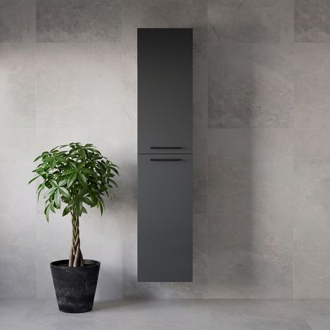 Napoli Gloss Grey 350mm x 1600mm Wall Mounted 2 Door Storage Unit - 350mm - Matt Black 160mm Handle
