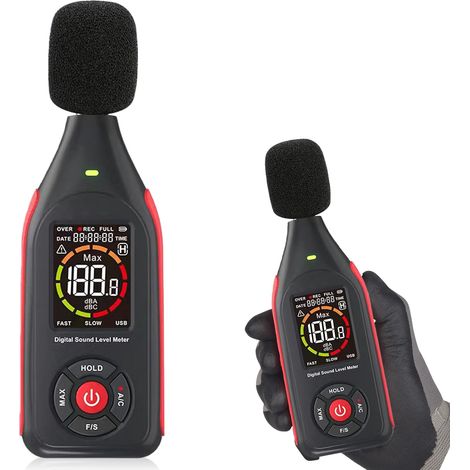 Enregistreur de données de sonomètre numérique avec enregistrement, plage de mesure de 30 à 130 dB, pour le bureau, les voisins et l'industrie (1/5)