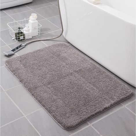 Graue Badematte 45 x 70 cm – Saugfähige, rutschfeste Badematte – Weiche, rechteckige Fußmatte