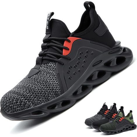 Safety Shoes Lightweight Men Women - Breathable Flying Puncture Proof Sneakers Work Shoes Steel Toe Cap Construction Shoe,Grey-37 (1/5)