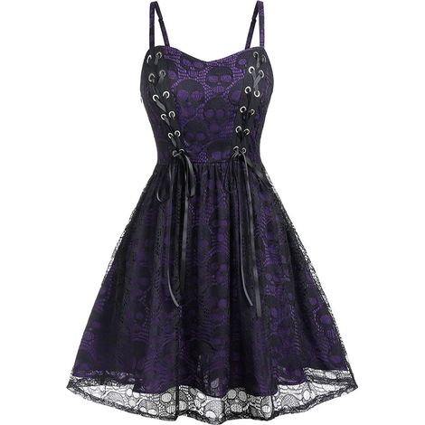Robe d'Halloween pour femme, robe violette à tête de mort, robe mini sans manches en dentelle et résille, déguisement de sorcière, costumes d'Halloween pour femmes (1/5)