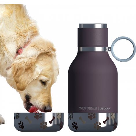 Asobu - Dog Bowl - Edelstahlflasche mit Hundenapf 1 Liter Burgunderrot