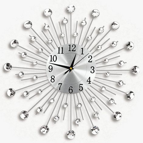 APEX Horloge murale Crystal Diamond, horloge murale moderne, horloge silencieuse en métal pour la décoration murale de la maison (38 cm) (1/5)
