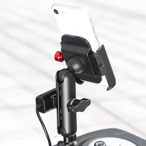 Support téléphonique vélo en alliage d'aluminium rotatif, porte-mobile pour moto, vélo électrique et bicyclette, 12-24V, noir. (1/5)